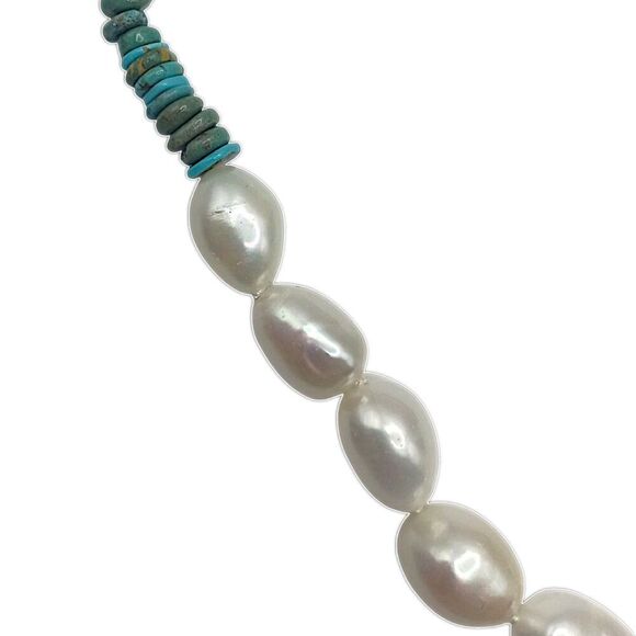 Turquoise Baroque Pearl Necklace Sterling Silver Toggle WW Kingman Western - Picture 5 of 16